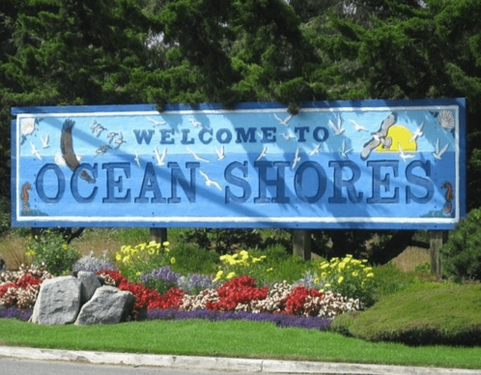 welcome sign Ocean shores, washington